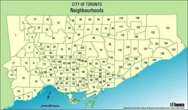 Karte der Stadtviertel von Toronto