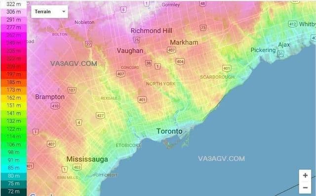 Höhenkarte von Toronto