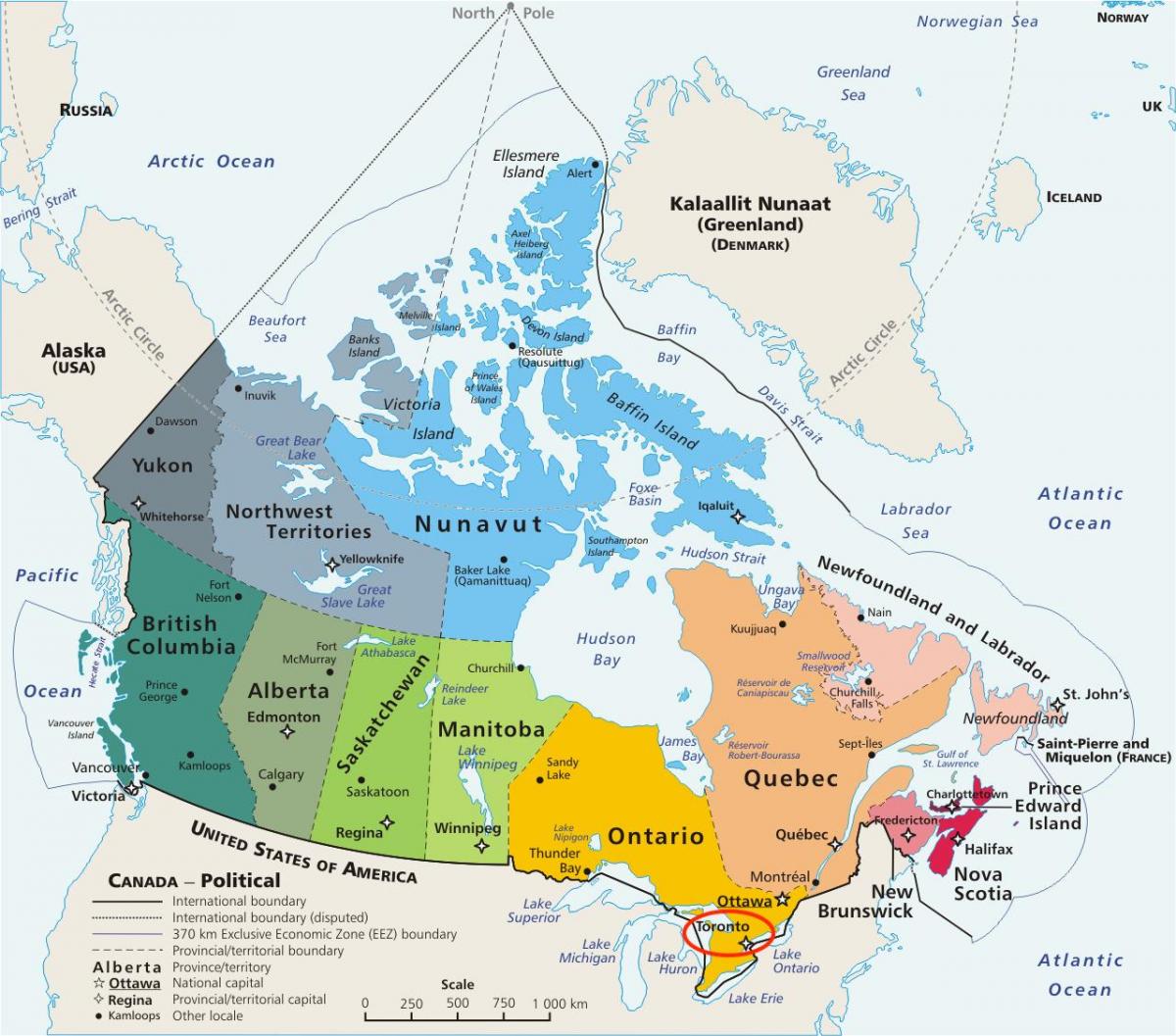 Toronto auf Kanada-Karte