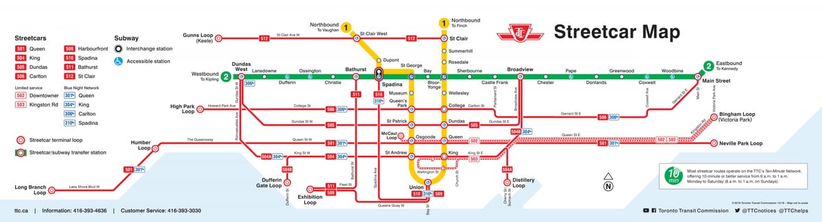 Karte der Straßenbahnhöfe von Toronto