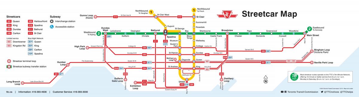 Karte der Straßenbahnhöfe von Toronto