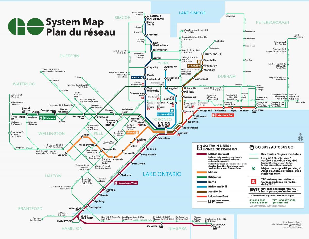 Karte der Bahnhöfe von Toronto